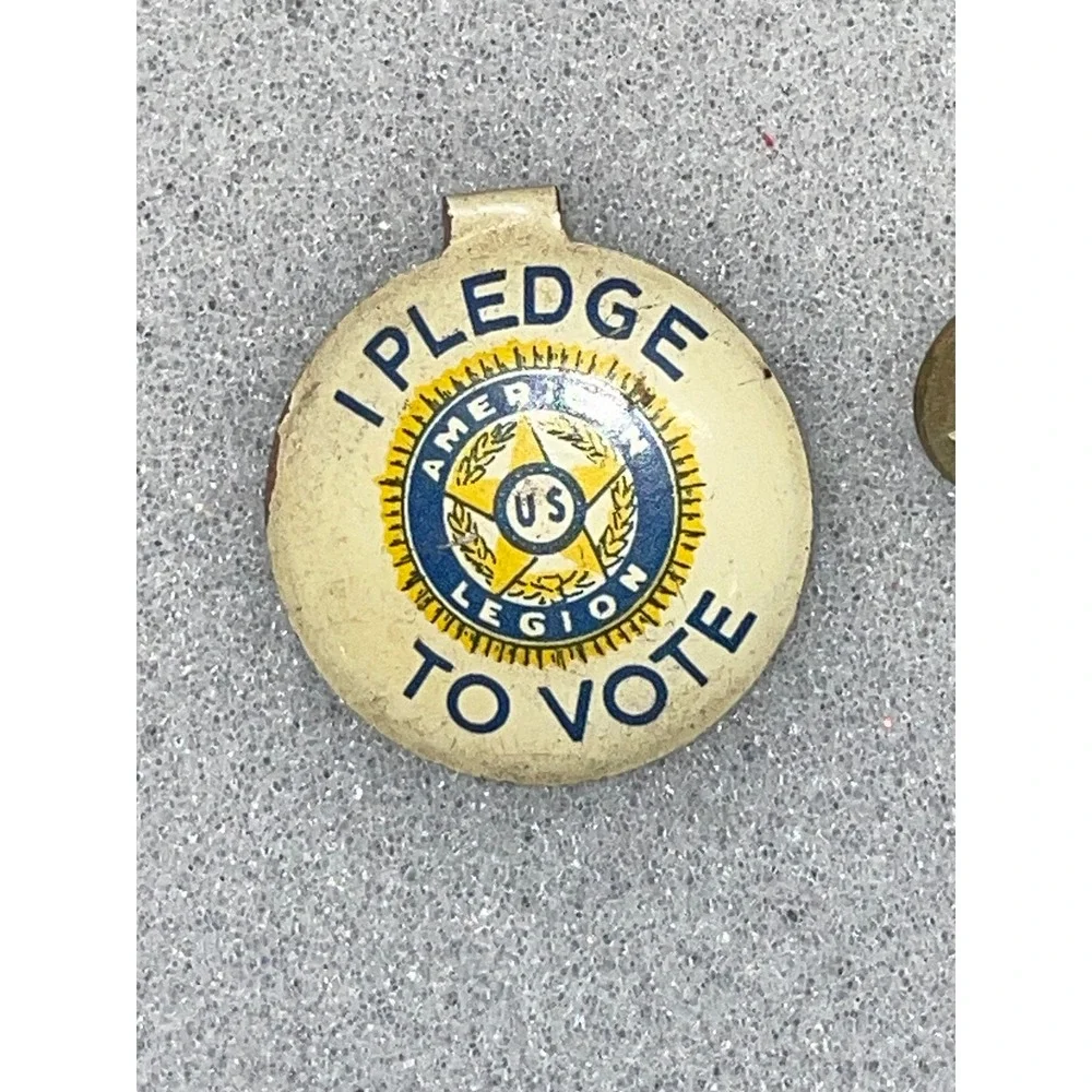 Vintage American Legion I Pledge To Vote Tab Pin 40's & American‎ Flag Lapel Pin